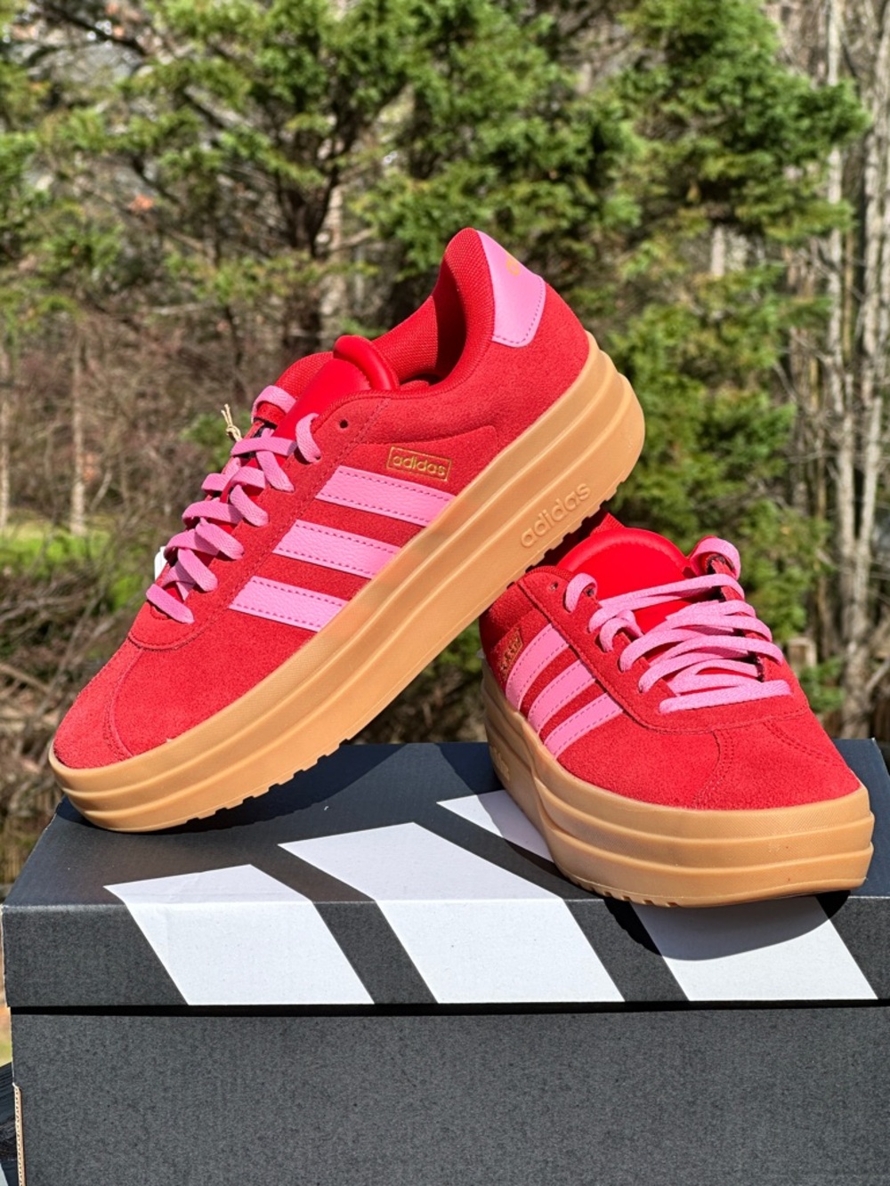 adidas Red and Pink Platform Sneakers with Gum Sole